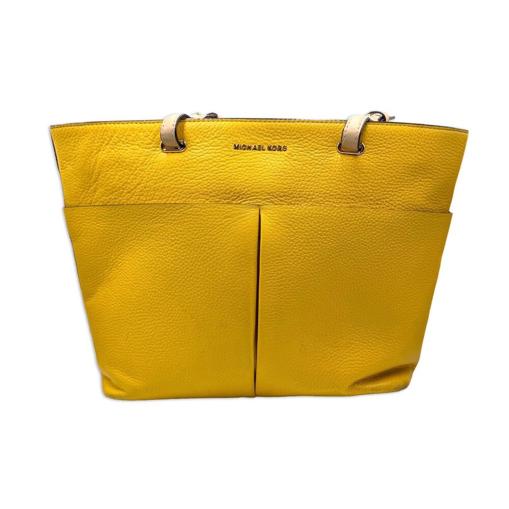 Michael Kors Bedford Yellow Leather Zip Tote Shoulder Bag